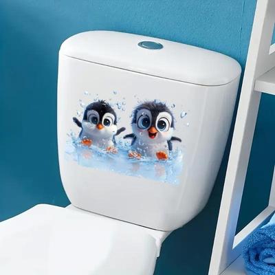 Cartoon Penguin Toilet Lid Sticker Waterproof Self Adhesive 1PCS Non-Toxic Decor Decal for Home Washroom Restroom Decor