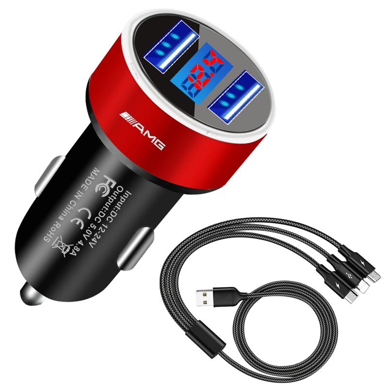 Car Charger 2 USB Ports Fast Charging Digital Display Car Accessories For Mercedes Benz AMG GLE GLS GLC CLA GLB ML W204 W206 W205 W212 W203