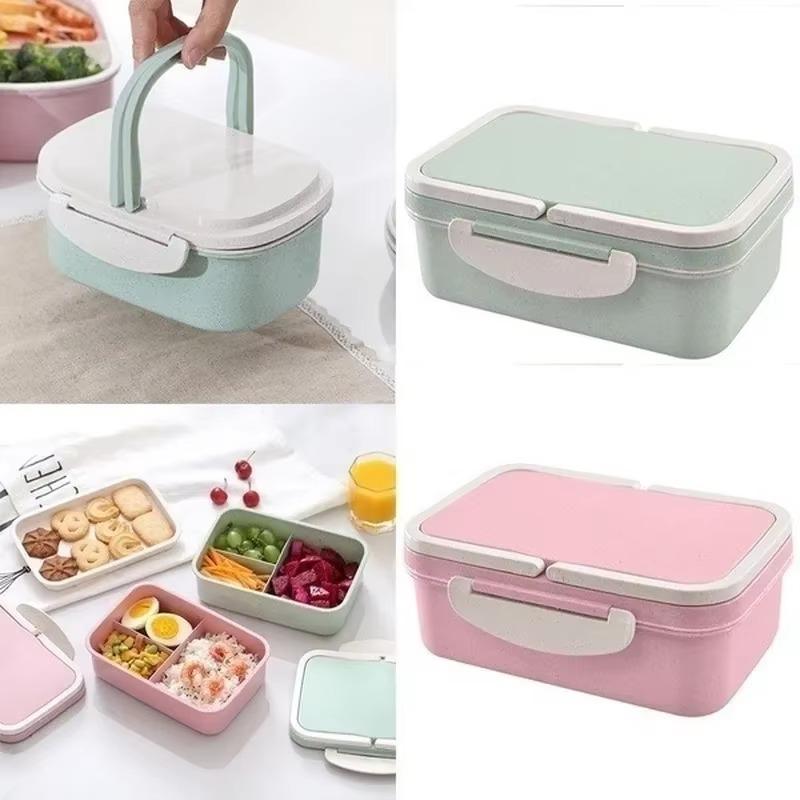 Double-layer Portable Student Office Lunch Box Food Preservation Container Storage Box Lunch Boxs Supplies Household Solid Color