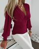 Women's Long Sleeved Sexy V-neck Printed Shirt Autumn/Winter Office Lady Solid Color Fashion Blouse Elegant Women Clothing S-XXL