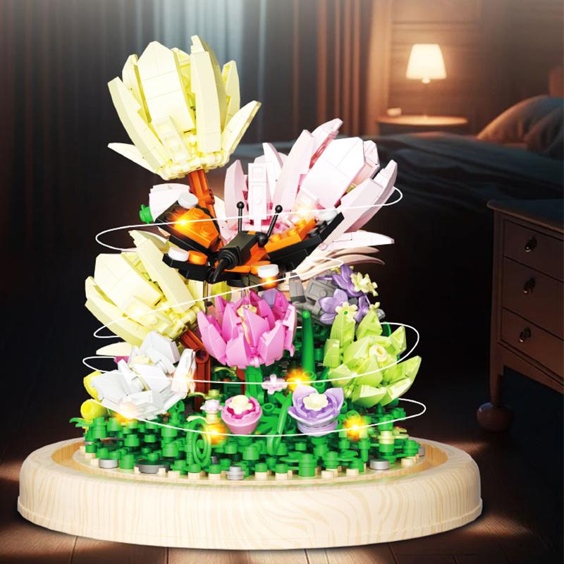 592PCS Magnolia Butterfly Building Blocks Creative Insect Flower Model Bricks Set Desktop Ornaments Kids DIY Toys Birthday Gifts