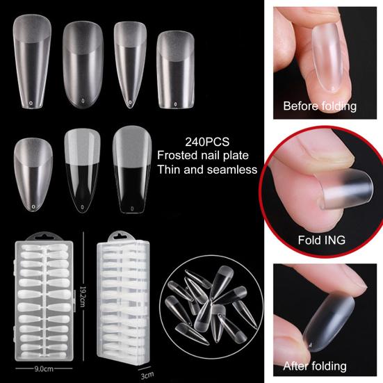 

240Pcs/Box Fake Nail Patch Strong Toughness Detachable Transparent Nails Extension Frosted Artificial Nails Tip Nail Salon