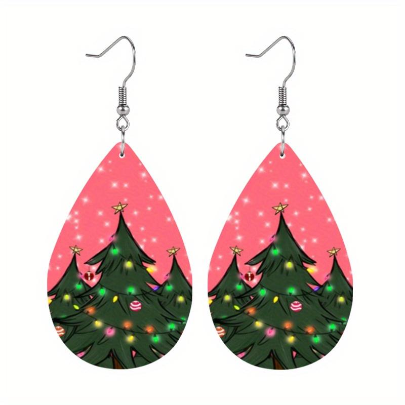 Y2K Christmas Tree Candlelight Pattern Drop Earrings for Women Girls Cute Christmas Eve Christmas Stud Earrings Festival Jewelry Christams