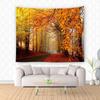 Landscape Tapestry Autumn Season Fall Trees with Morning Fog in Forest Relaxing Art Nature Photo Home Wall Hanging Decro for