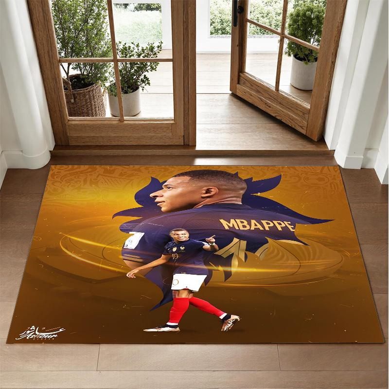 Kylian Mbappe Design Crystal Velvet Rug Soft Decorative Mat for Bedroom Entrance