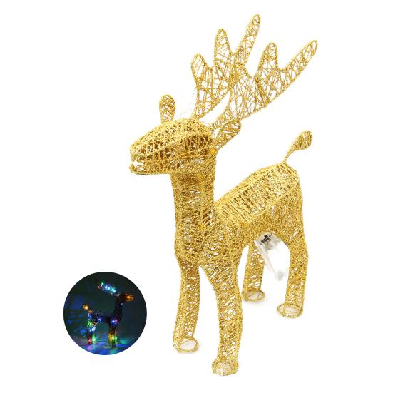 Lighted Reindeer Figurine 3D Metal Standing Deer Statue with LED Light for Outdoor Christmas Lawn Yard Decor