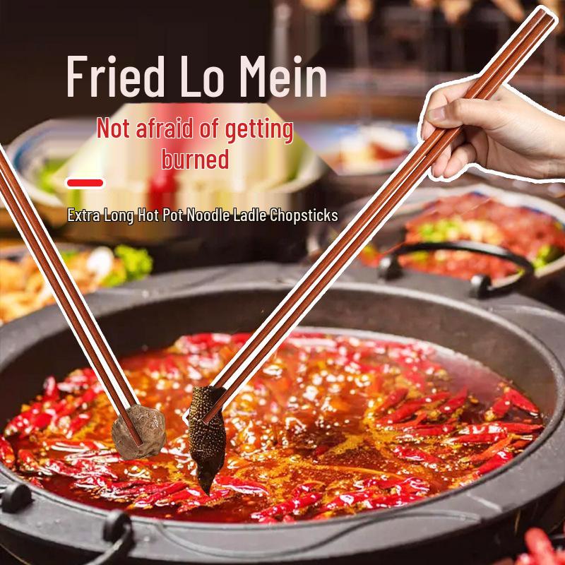 Red Sandalwood High-Temperature-Resistant Long Chopsticks for Hot Pot and Noodle Serving