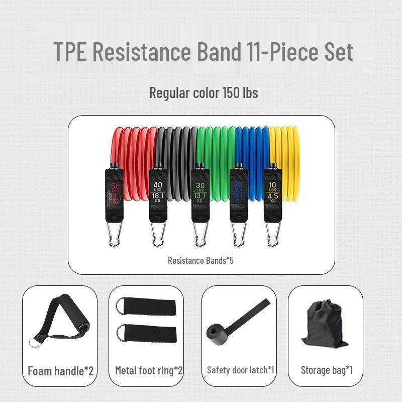 11-Piece Resistance Band Set: Multifunctional Elastic Fitness Ropes (150 Lbs)