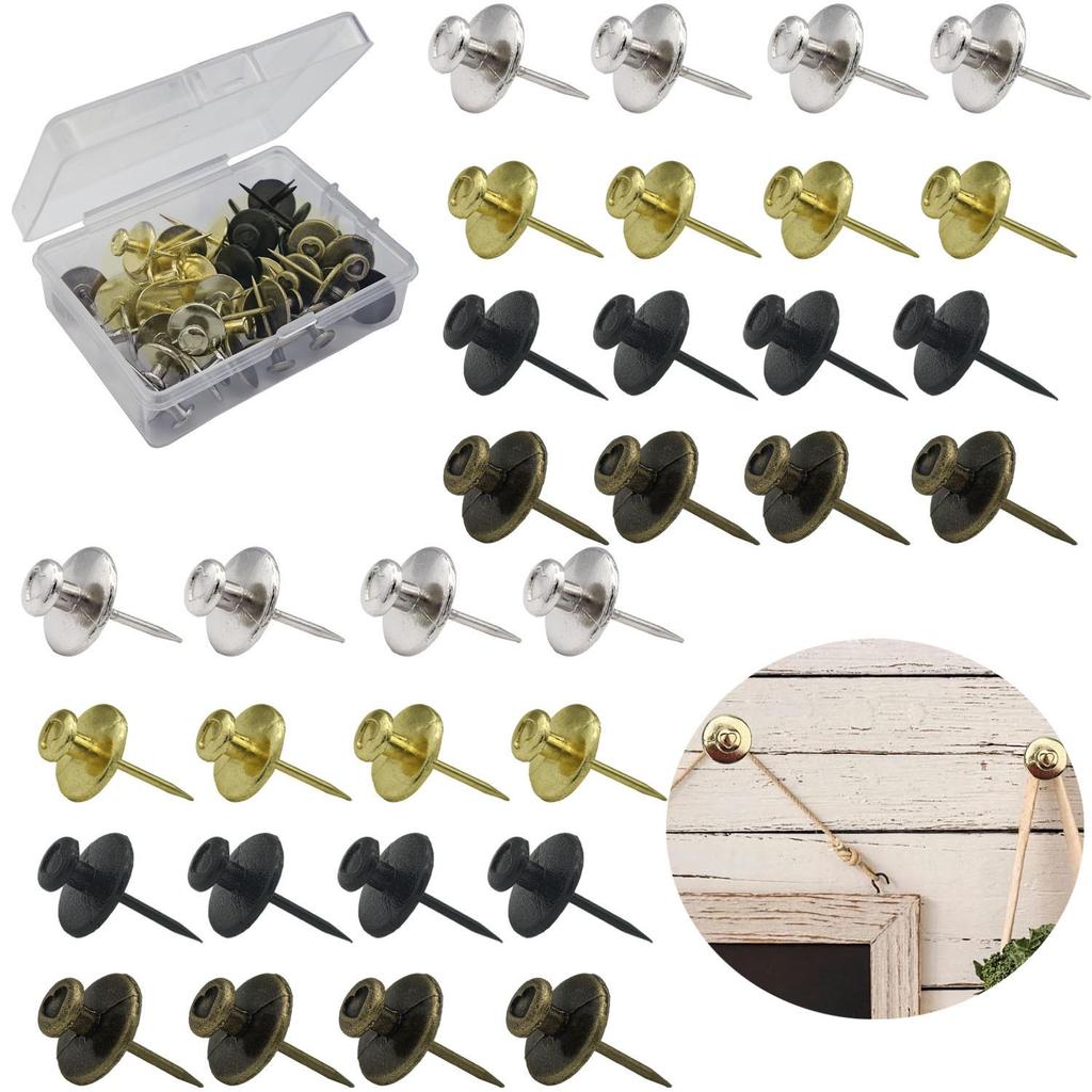Double-Headed Heart Nail Set: Flat & Hook Thumb Tacks for Picture Hanging
