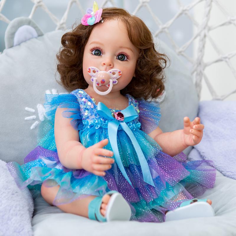 22 Inch Full Silicone Body Reborn Dolls Alive 55 Cm Cute Suesue Rooted Hair Newborn Babies Doll Soft Vinyl Real Life Simulation Doll Kid Festival Gift