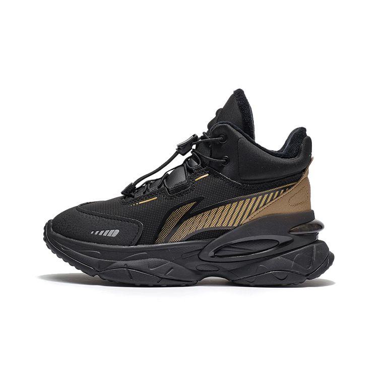 Li Ning Chih Ying Reflective Fleece Casual Shock Absorbing Non-Slip Wear-Resistant High-Top Running Shoes Kids sneaker Black YKCR188-35