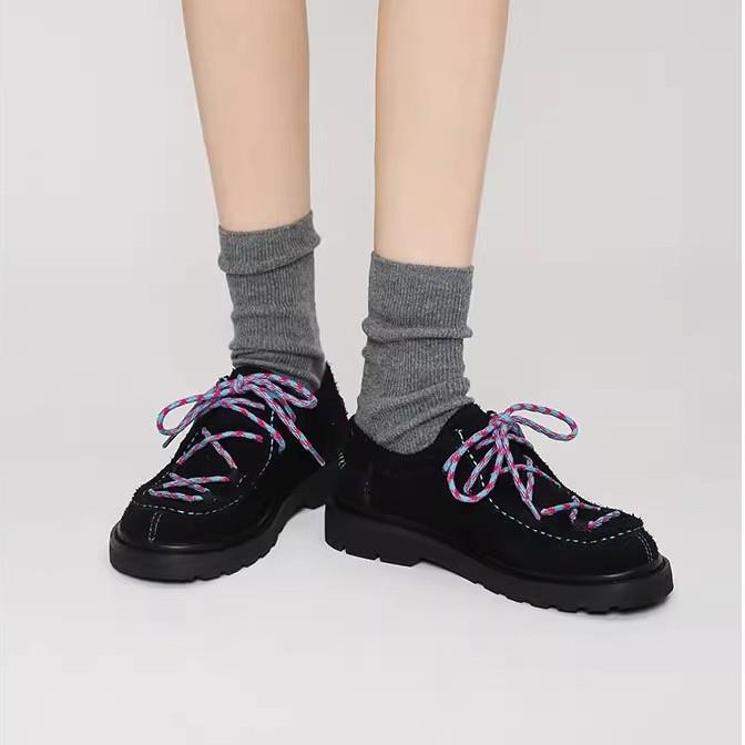 Fashion NEW Autumn Women Flats Platform Loafers Women Round Toe Single Shoes Woman Thick Bottom Suede Leather Shoes Women Mujer