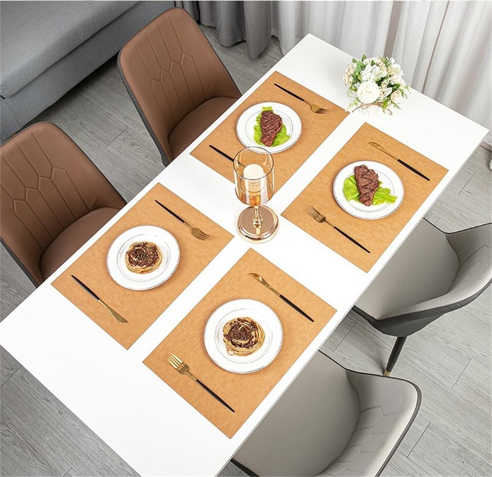 Stylish Woven-pattern Rectangular Leather Placemats, Heat-resistant and Non-slip, Perfect for Modern Home Decor.