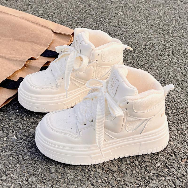 

Кроссовки женские универсальные нишевые на толстой подошве из бархата и хлопка 2025 года, зимние новые высокие белые повседневные теплые 20252025 38