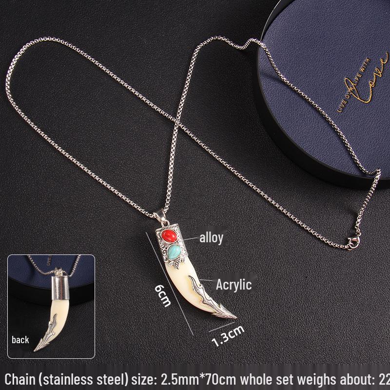 

Retro Ethnic Wolf Tooth Necklace - Black & White Pendant Fashion Jewelry