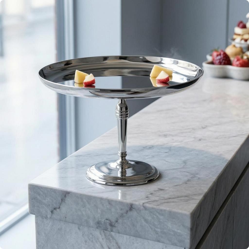 Mirror-Polished Dessert Stand Circular Base Stainless Steel