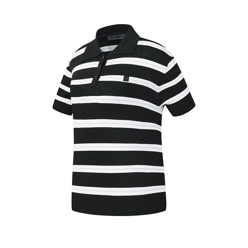 

Серия FILA Golf Модный Простой Классический Ретро Спортивный Повседневный Универсальный Удобный В полоску Поло Вязаный Короткий рукав Женские топы Глубокий черный A11W625410FBK S