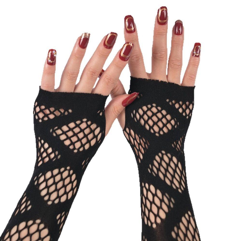 Performance Dance Long Mesh Gloves Hollow-Out Mesh Fishnet Gloves Cosplay Performance