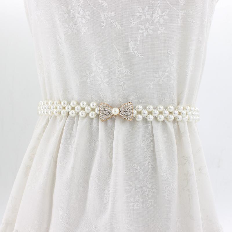 Korean Version of Women's Rhinestone Pearl Waist Chain Fashion Dress Decorative Elastic Waist Belt Women's Sweet Flower Elastic Waist Seal