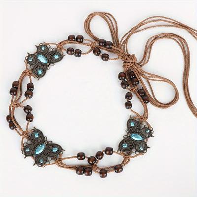 Boho-Gürtel, handgewebter Gürtel, türkisfarbene Taillenkette im Ethno-Stil, Retro-Gürtel im europäischen und amerikanischen Stil