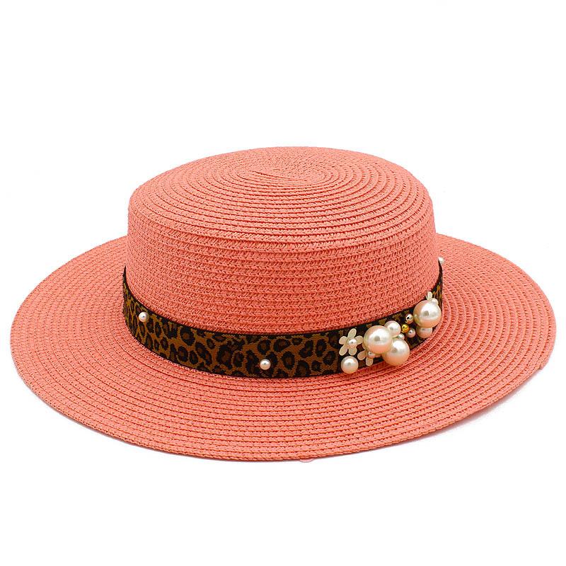 Hot Sale Straw Top Hat Fashion Pearl Accessories Panama Shade Straw Hat Women's Summer Big Eaves Beach Hat