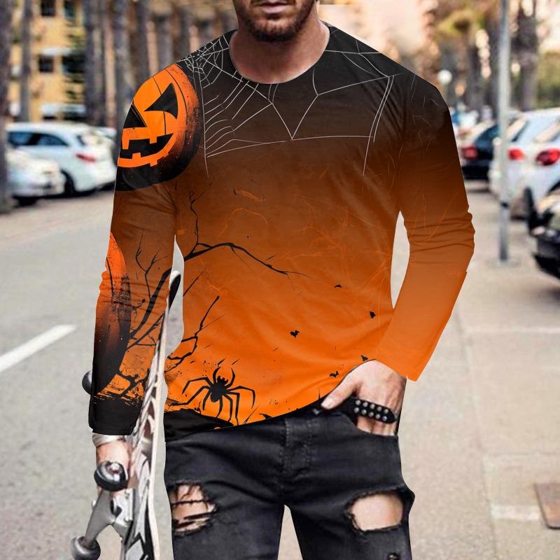 Tricou cu mânecă lungă de primăvară și toamnă pentru bărbați Hanocă cu glugă cu gât rotund pentru bărbați, cu imprimeu 3D, cu mânecă lungă