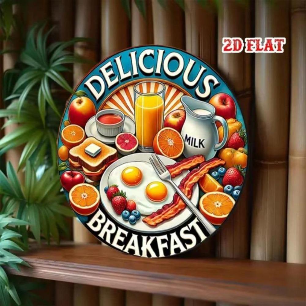 Metal Tin Sign Kitchen Wall Decor with Fruits Breakfast Design for Home Cafe Bar