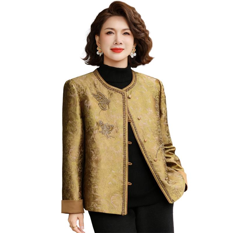 

Elegant Coco Style Women s Jacket - Chinese National Style Spring/Autumn Wear for Middle-Aged and Elderly Moms 4XL