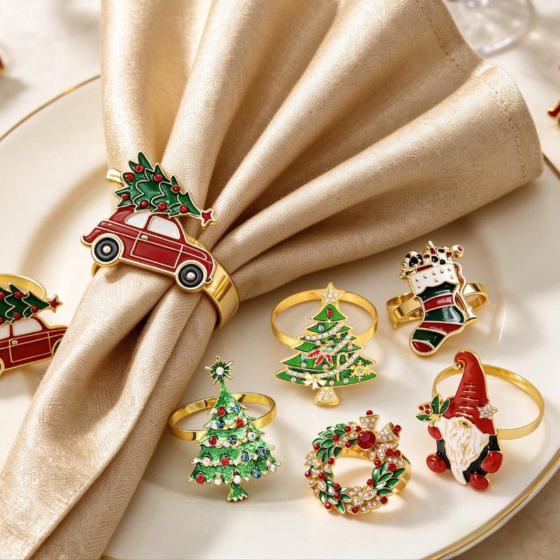 Christmas Napkin Rings Xmas Tree Snowflake Deer Nutcracker Napkin Holder Metal Napkin Buckle For Christmas Party Table Decor