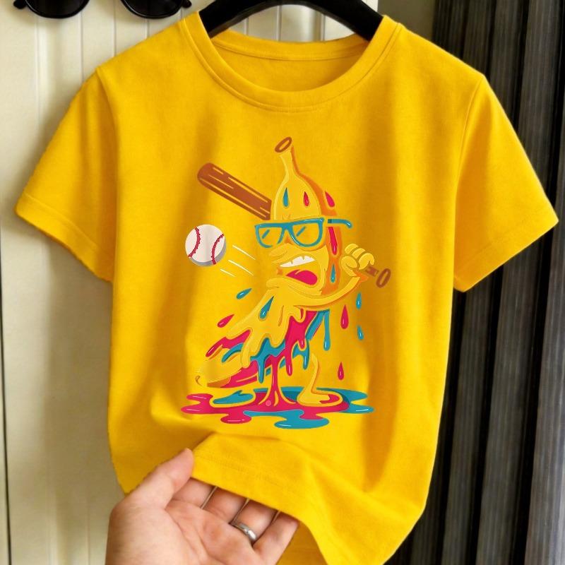 Boys Colorful Banana Baseball Print Crewneck Short Sleeve Tee,