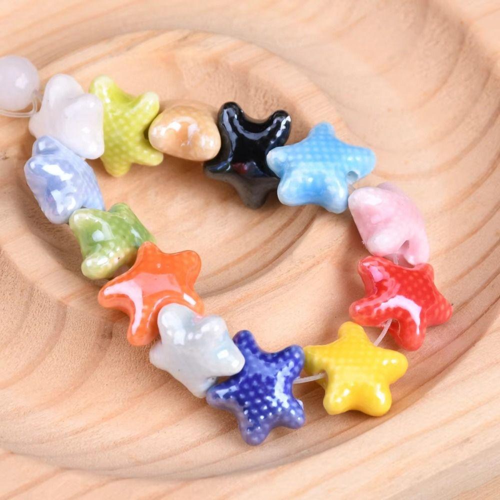 20pcs Handmade Craft Starfish Bead Fresh Color Ceramic Ceramic Spacer Loose Beads Fashion 3D Jewelry Making Material Student