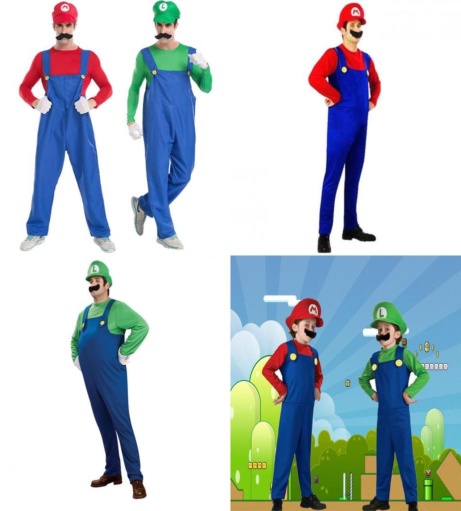 Super Mario Bros Luigi Kostüm für Kinder und Erwachsene Atmungsaktives Ganzkörper-Cosplay-Kleid mit exquisiter Verarbeitung