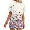 Women's Casual Fashion Round Neck Floral Printed Pleated Short Sleeve T,shirt Top