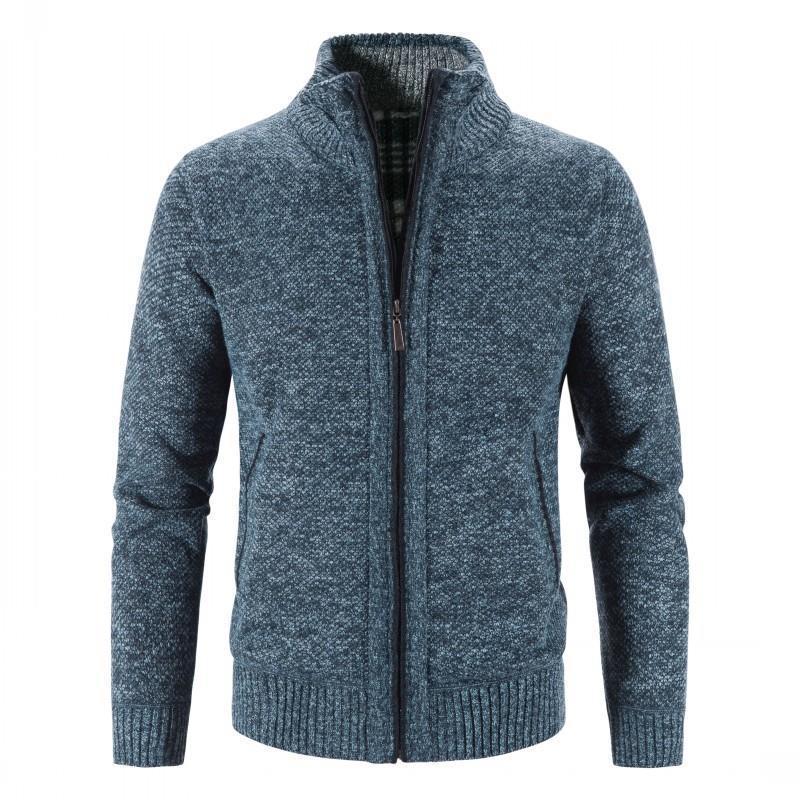 

Autumn and Winter Fleece Thickened Large Size Sweater Jacket Stand-up Neck Cardigan Korean Version Casual Knitted Sweater Men s Coat M