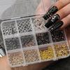 12 Grids Alloy Nail Charms Punk Y2K Metal Parts Manicure Rivet Chain Nail Tip Decoration Retro Circle Nails Supply DIY Crafts
