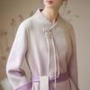 Fashionable Literary Classic Style Standing Collar Long Woolen Coat  with Belted Waist