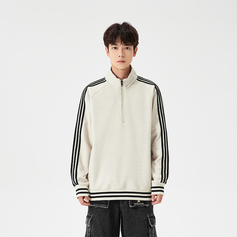 

Мужские модные толстовки с полумолнией для мужчин и женщин, весна и осень, новые свободные полосатые спортивные куртки со стоячим воротником, для пар 4XL