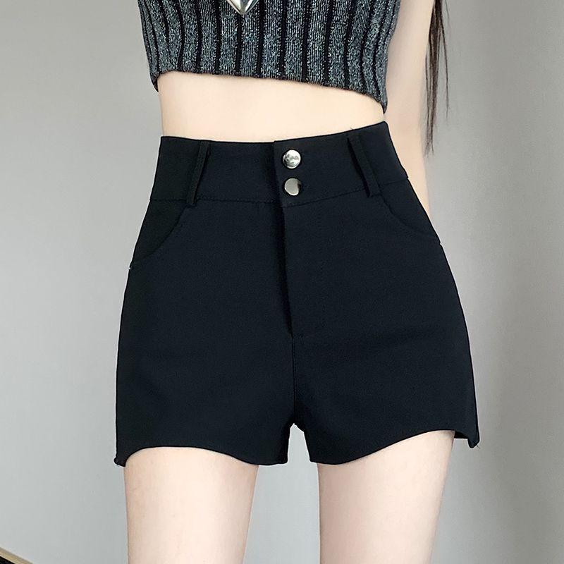 

Women s Plus Size Black A-Line High Waist Slim Fit Shorts - Spring/Summer 2026 Collection M recommended for 96-107 jin чёрный