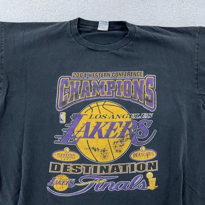 Vtg 2004 Los Angeles Lakers T-Shirt XL Derek Fisher Fish Swish NBA Basketball