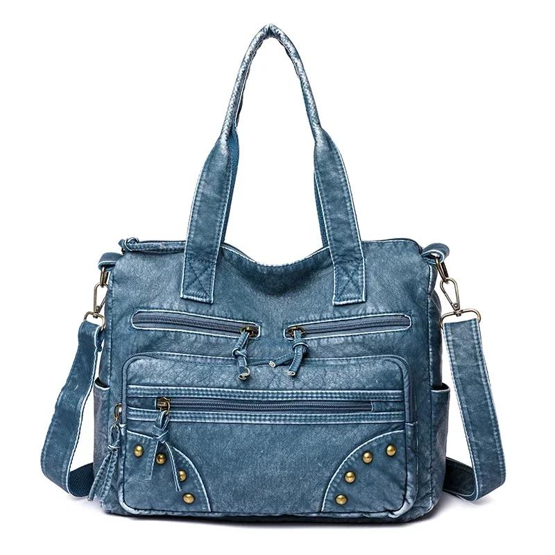 

Spring Women s Fashion Crossbody Bag High-quality Large Capacity Shoulder Bag Vintage Denim Blue Wash