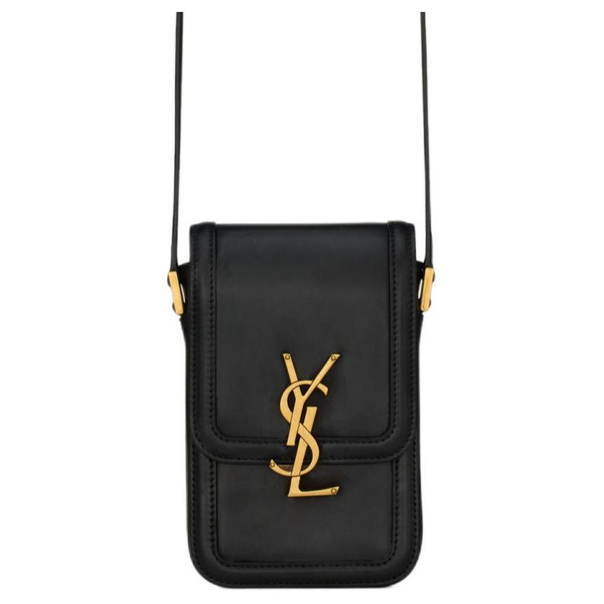 Saint Laurent Ysl Solferino Gold Letter Logo Snap Closure Smooth Leather Mini Crossbody Bag Men Bags Black 753963-BWR0W-1000