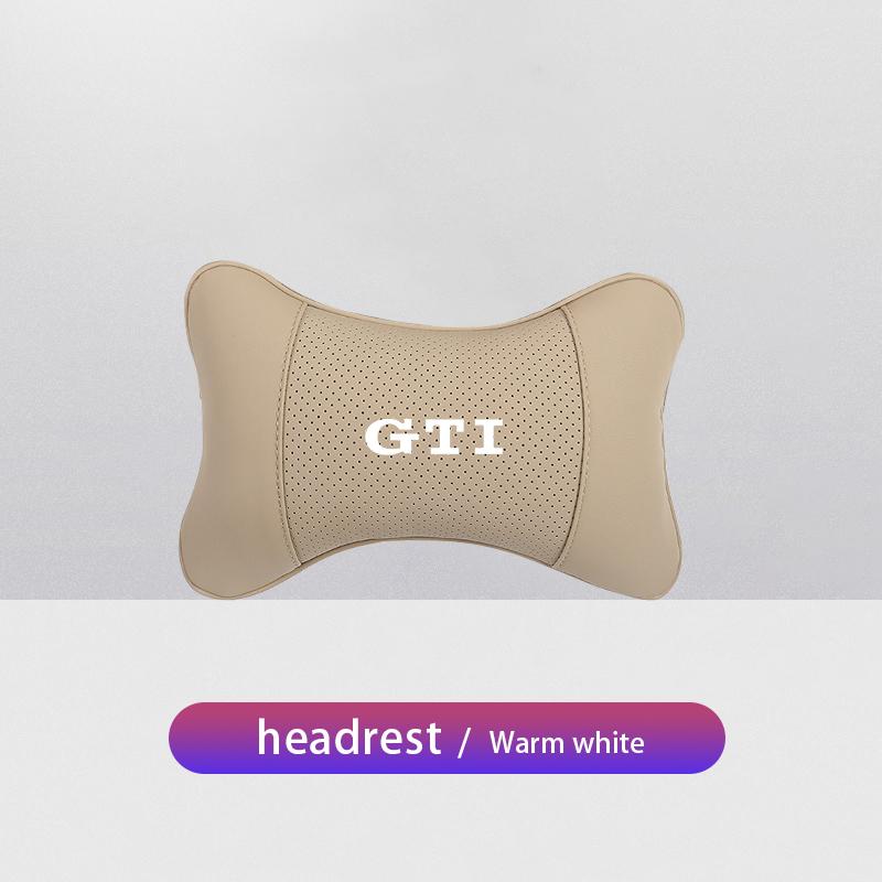 

2026 Hot Sticker 1Pcs Car Interior Headrest Seat Head Support Neck Pillow For Volkswagen GTI Amarok T5 Teramont CC GTD T-ROC ID. бежевый