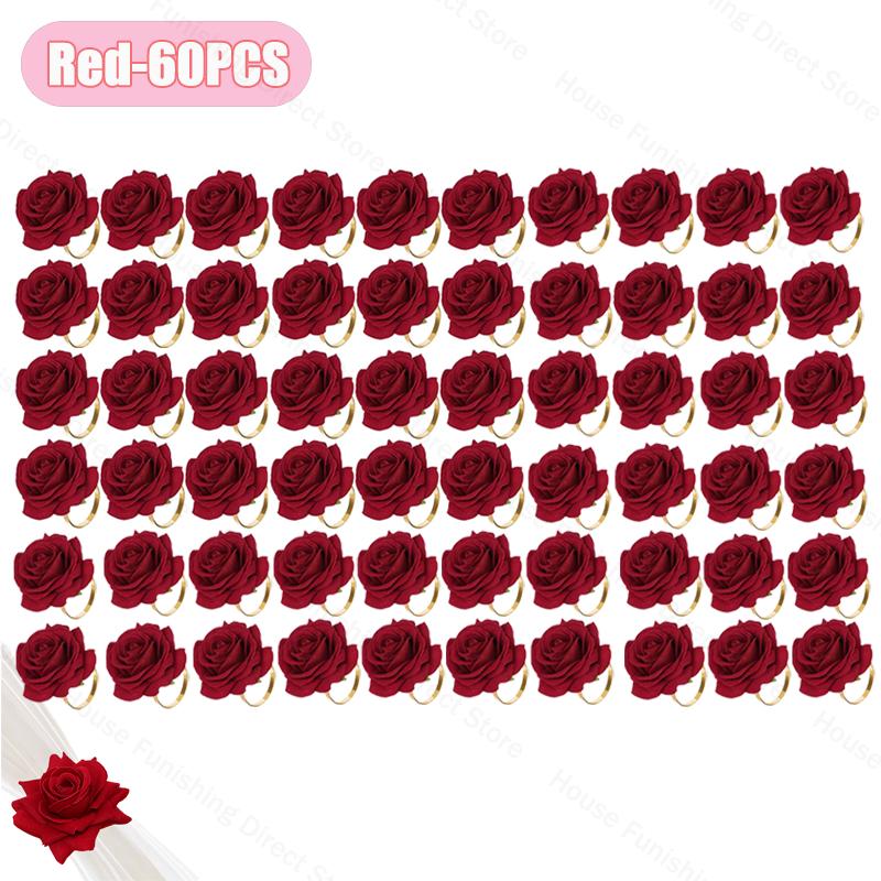 2025 New Valentine's Day Napkin Rings Rose Metal Napkin Rings Faux Flower Napkin Rings Wedding Banquet Birthday Decoration
