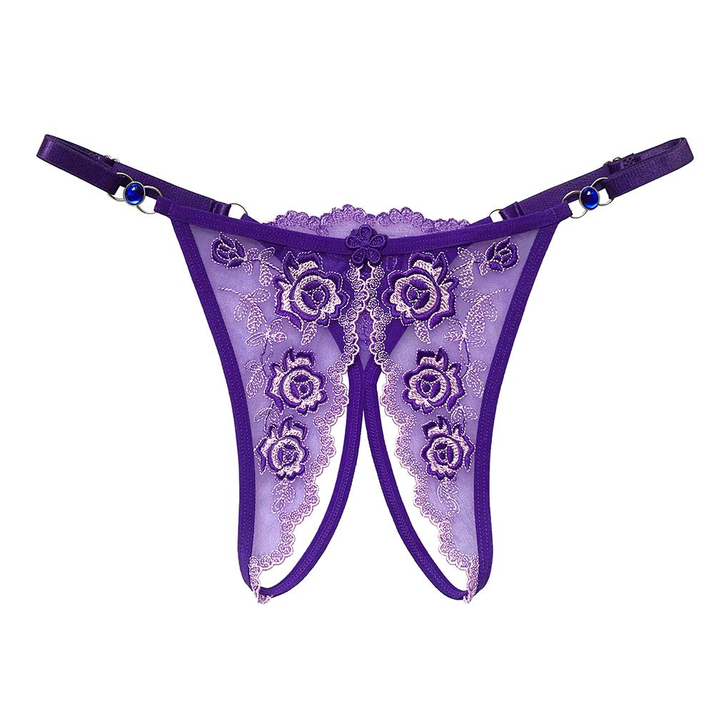 Erotic Panties Women Lace Thongs Embroidery Open Crotch G-String T-Back Briefs Underwear Adjustable Ladies Panties Sexy Lingerie