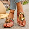 Women's Wide Width Flip Flops, Metal Buckle Thong Sandals, Summer Flat Sole Beach Sandals for Women