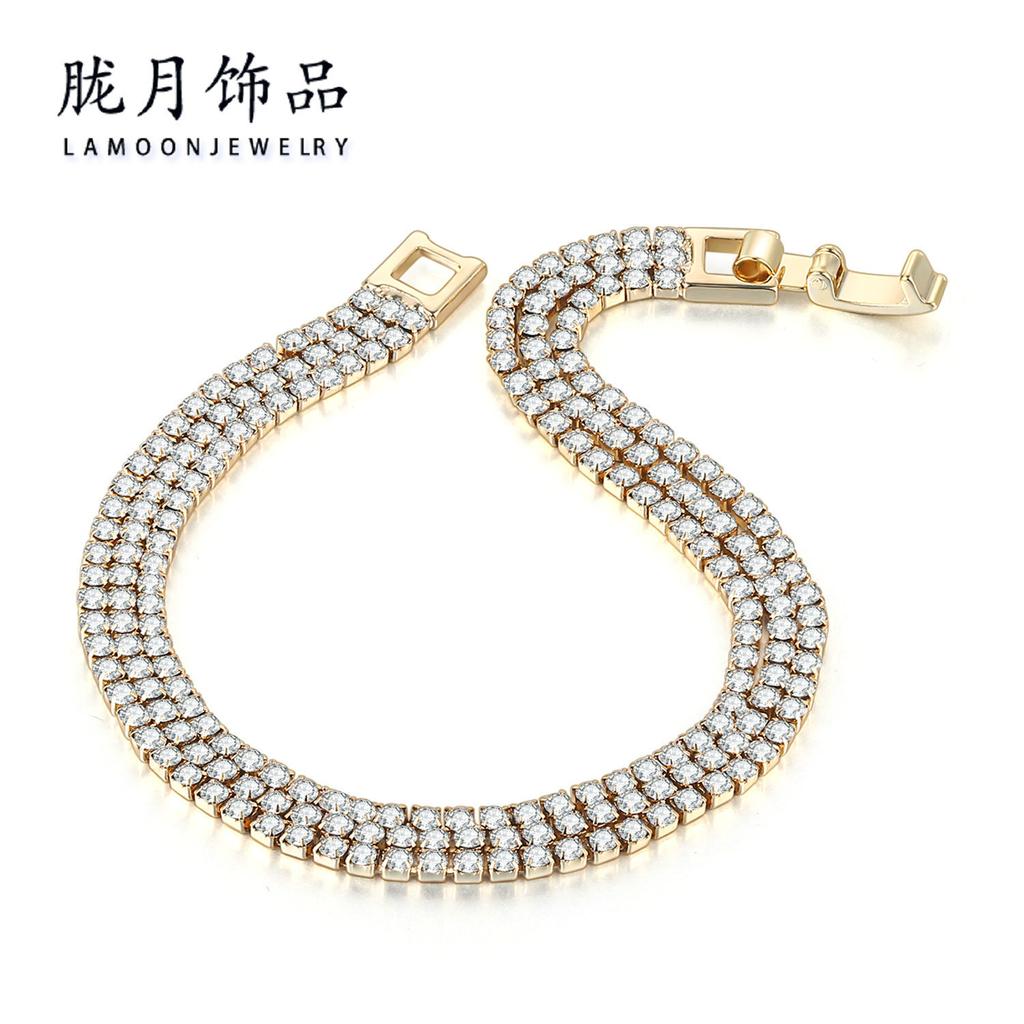 Misty Moon 3 Rows Full Of Diamonds Women'S Zircon Crystal Tennis Bracelets, Jewelry