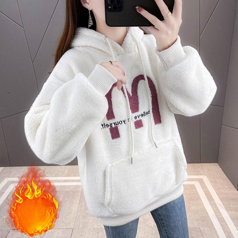 Lamb Velvet Sweatshirt In Winter Plus Velvet Thickened New Coat for Women's Double-sided Fleece Student Loose Korean Top Lazy