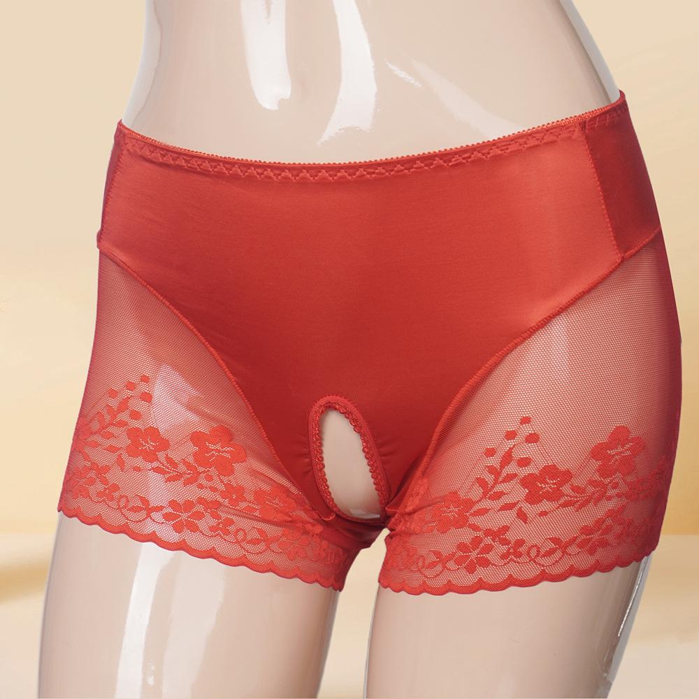 Sexy Satin Shiny Mesh Patchwork Panties Lace Boxer Exotic Crotch Style Underwear Sheer See Through Unisex Underpants