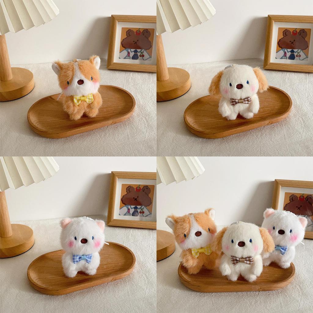 Cute Puppy Plush Doll With Short Fur And Bowtie For Backpack Decorations