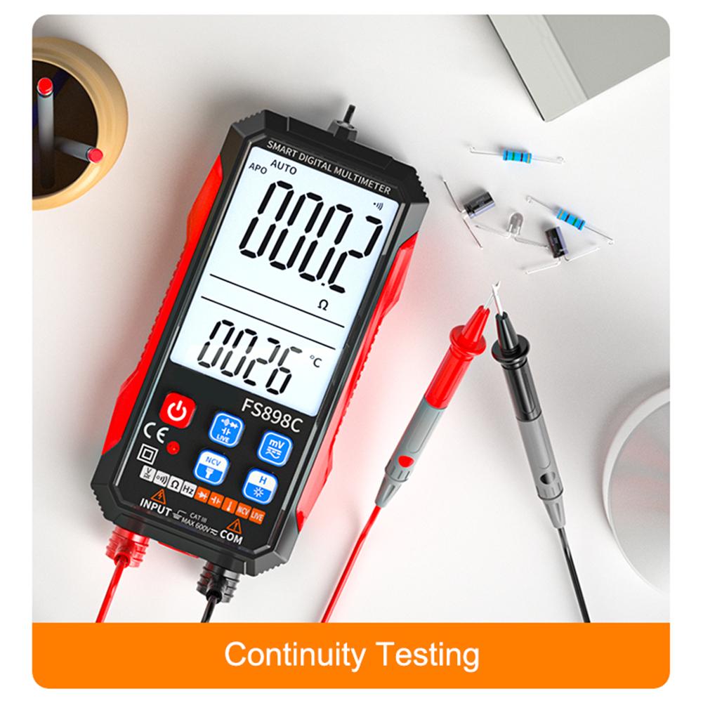 Multimeter With Flashlight Auto-ranging 6000 Counts Red Black Digital Multimeter Auto Power Off Compact Design